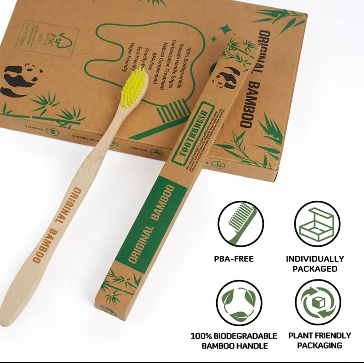 Set di 10 Spazzolini in Bambù – Eco-Friendly, Eleganti e Riutilizzabili