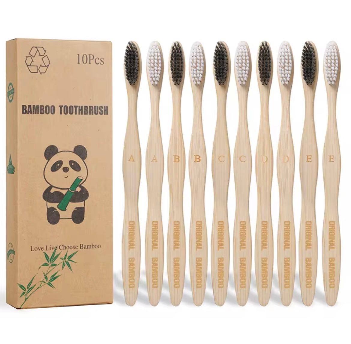 Set di 10 Spazzolini in Bambù – Eco-Friendly, Eleganti e Riutilizzabili